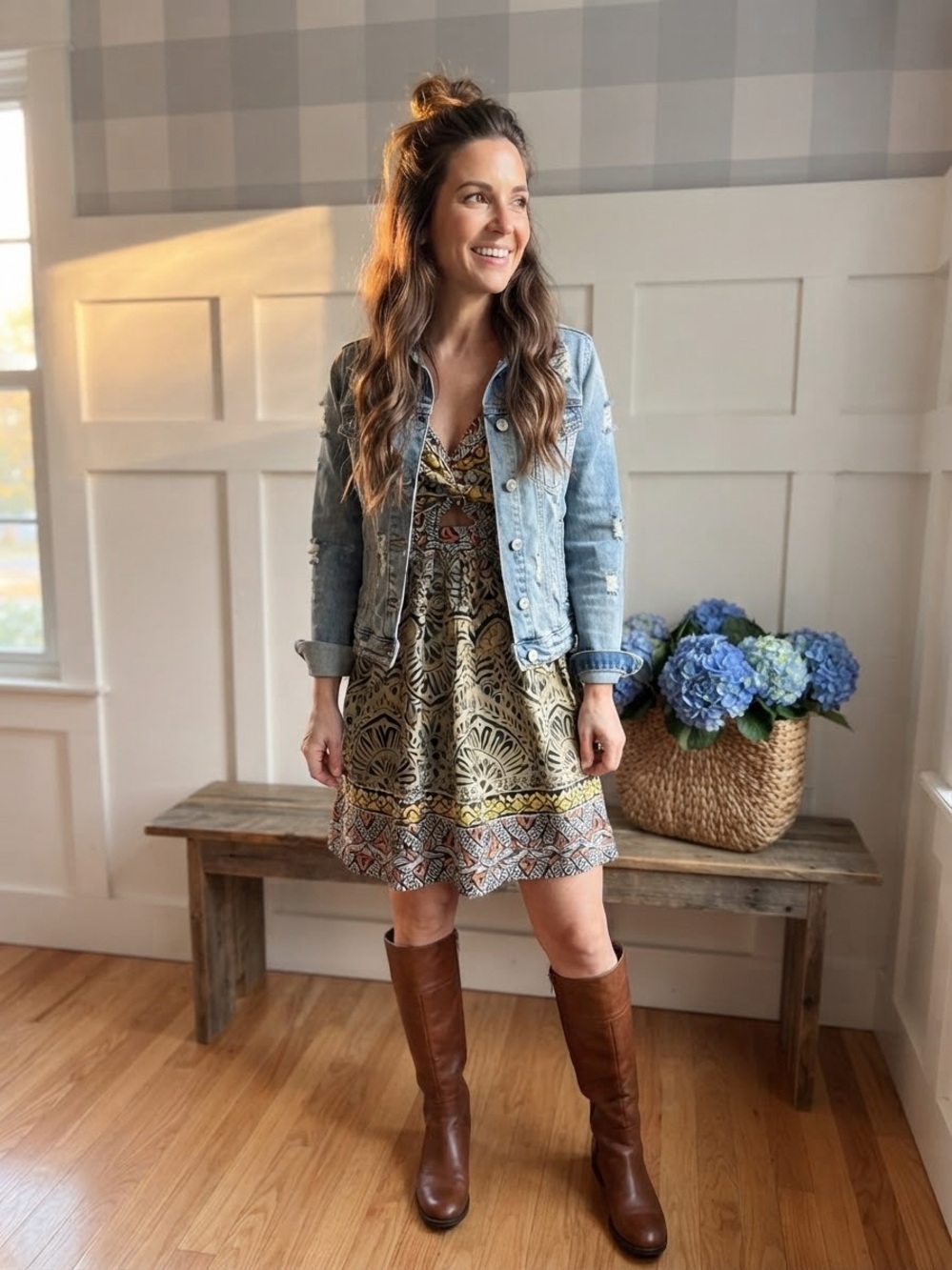 Angie Printed V-Neck Mini Dress Large